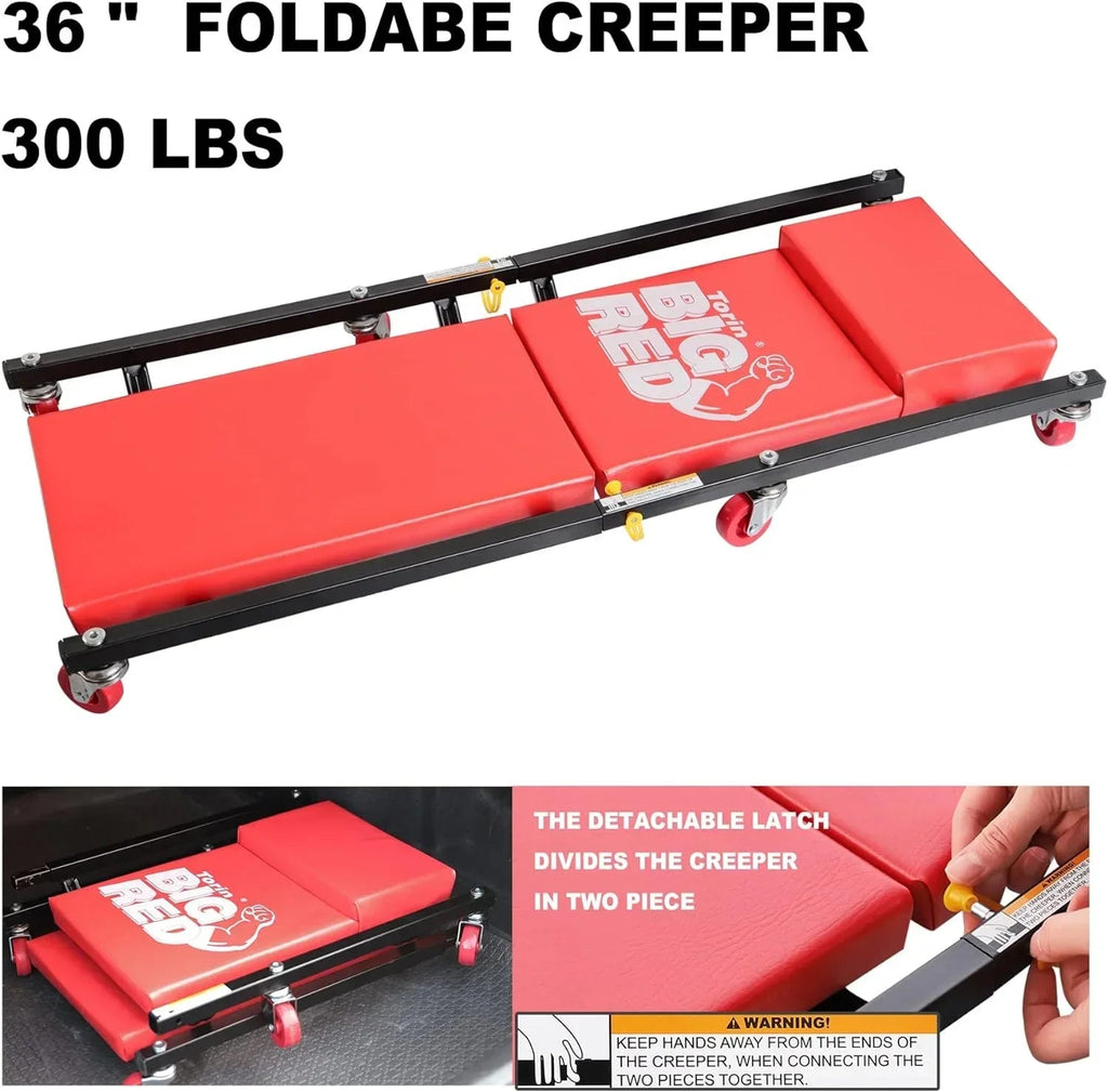 BIG RED 2 Ton Hydraulic Floor Jack Combo With 2 Jack Stands, Garage Creeper And Red Color - W8200