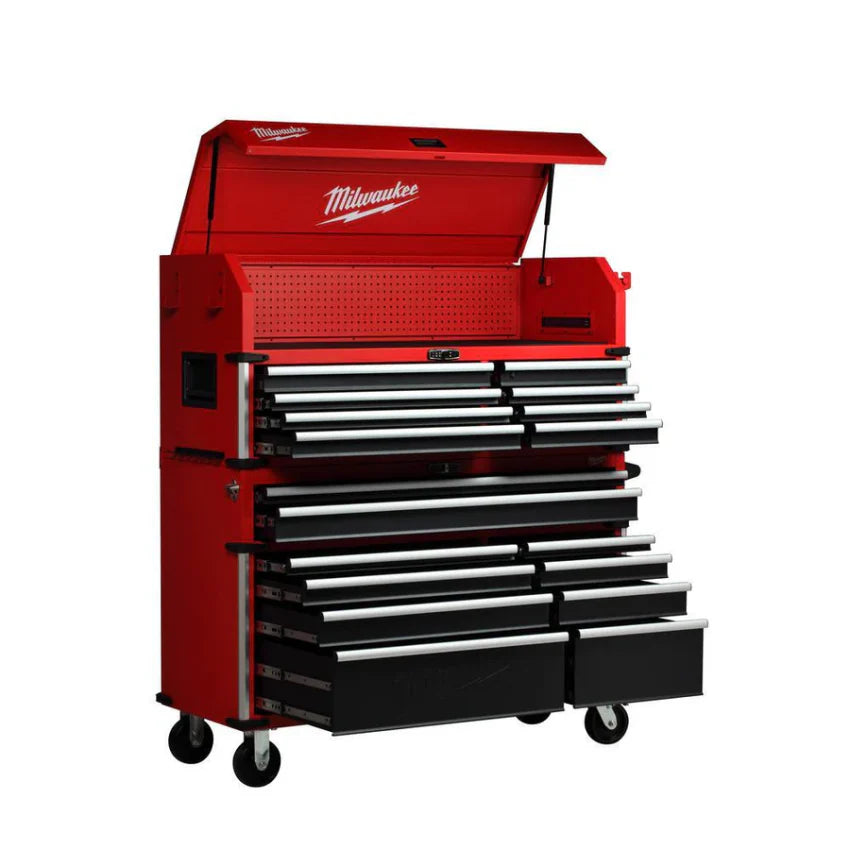 Milwaukee High Capacity 56 in 18-Drawer Steel Tool Chest And Cabinet Combo - Red And Black