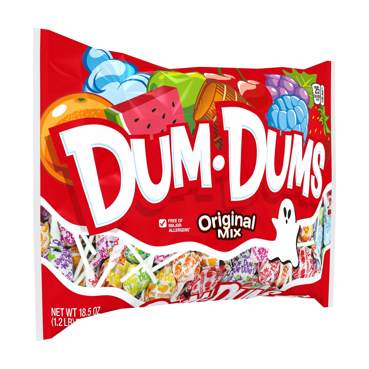 Dum Dums Original Mix Halloween Assorted Candy, Allergen Free, Lollipops & Suckers, Hard Candy for Trick or Treat and Party Favors, 18.5 oz Bag