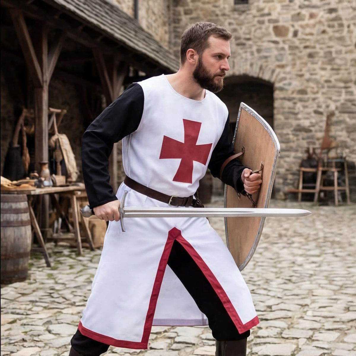 VZQI Men's Medieval Crusader Costume Set, Knights Templar Tunic with Belt for Halloween Renaissance Cosplay