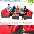 5-Piece All-Weather Wicker Patio Conversation Set With Ottoman And Cushions