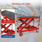 MERXENG Hydraulic Lift Table Cart, 660 lbs, 31 in Lift Height, Double Scissor, 4 Wheels