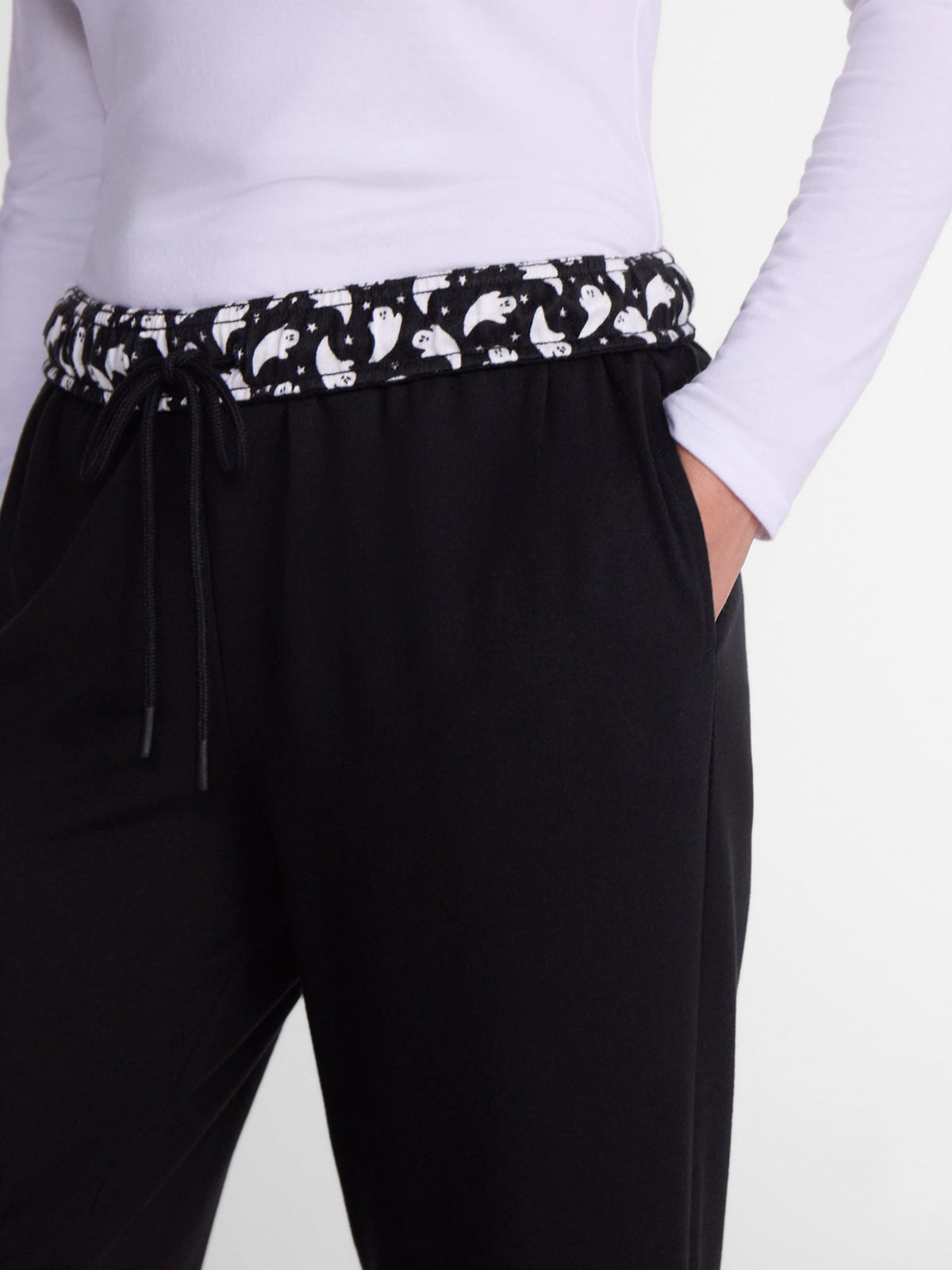 Women’s Halloween Printed Foldover Waistband French Terry Lounge Pants, 29" Inseam
