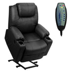 Electric Power Lift Recliner Chair With Leather Massage, Lumbar Heating, 8 Vibrating Nodes, Cup Holders And USB Port