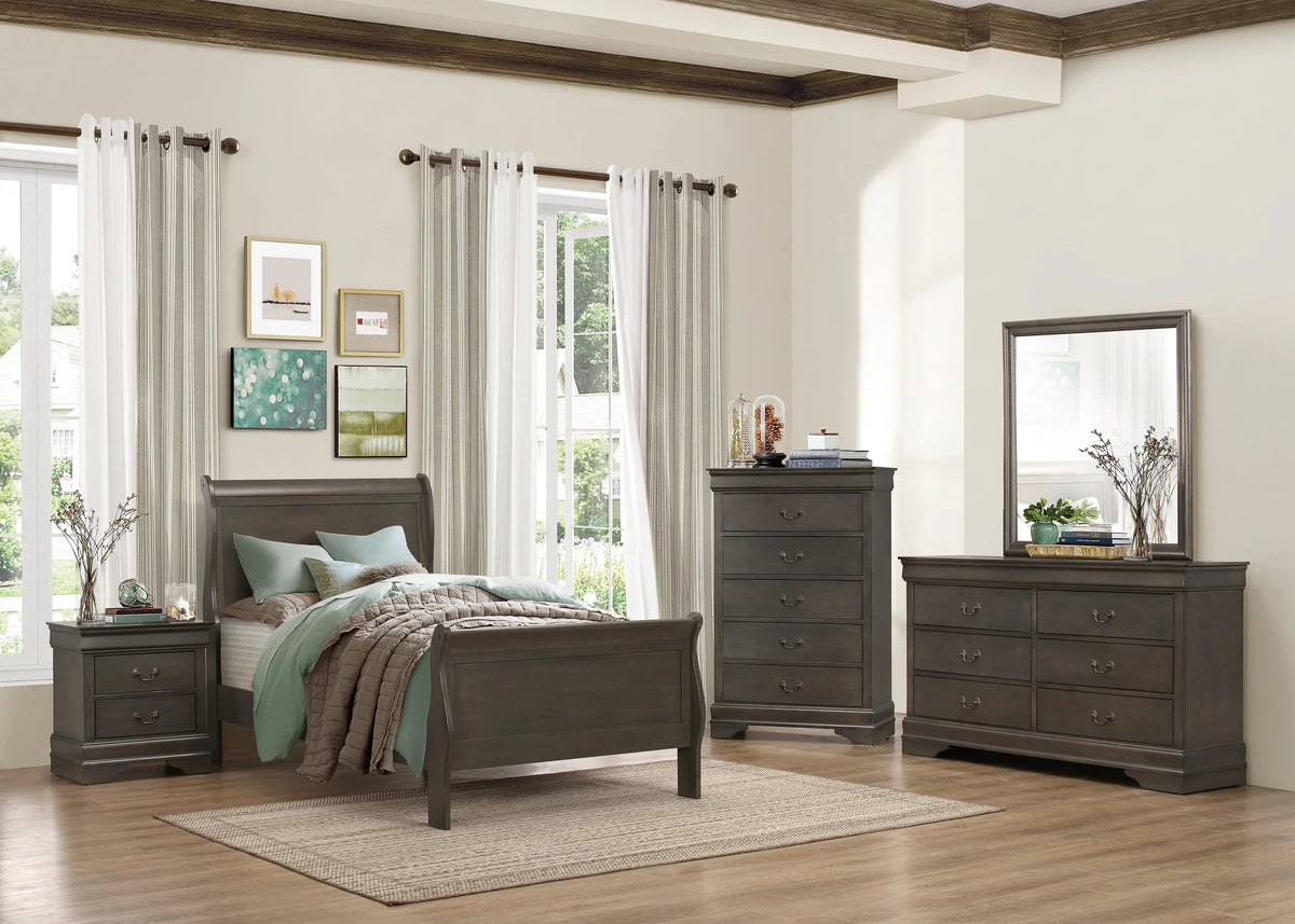 DeeHome Louis Philippe Style 1pc Chest Of 5 Drawers, Stained Gray Finish