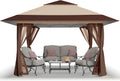 CROWN SHADES 13x13 Pop Up Gazebo Canopy Tent - Beige & Coffee