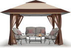 CROWN SHADES 13x13 Pop Up Gazebo Canopy Tent - Beige & Coffee
