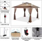 CROWN SHADES 13x13 Pop Up Gazebo Canopy Tent - Beige & Coffee