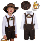 4 Piece Boys Oktoberfest Bavarian Costume Lederhosen Outfit with Hat & Beer Balloon for Traditional Halloween Party Cosplay