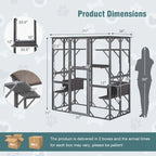 Outdoor Wooden Cat Catio Enclosure, 71 x 38 x 71 in, 7 Platforms, Grey