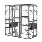 Outdoor Wooden Cat Catio Enclosure, 71 x 38 x 71 in, 7 Platforms, Grey