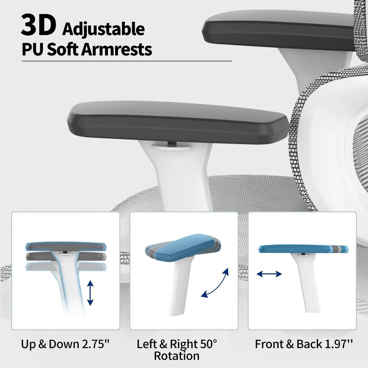 PatioMage Ergo3D High-Back Mesh Ergonomic Office Chair With 3D Adjustable Armrests - Engonomic Office Chair