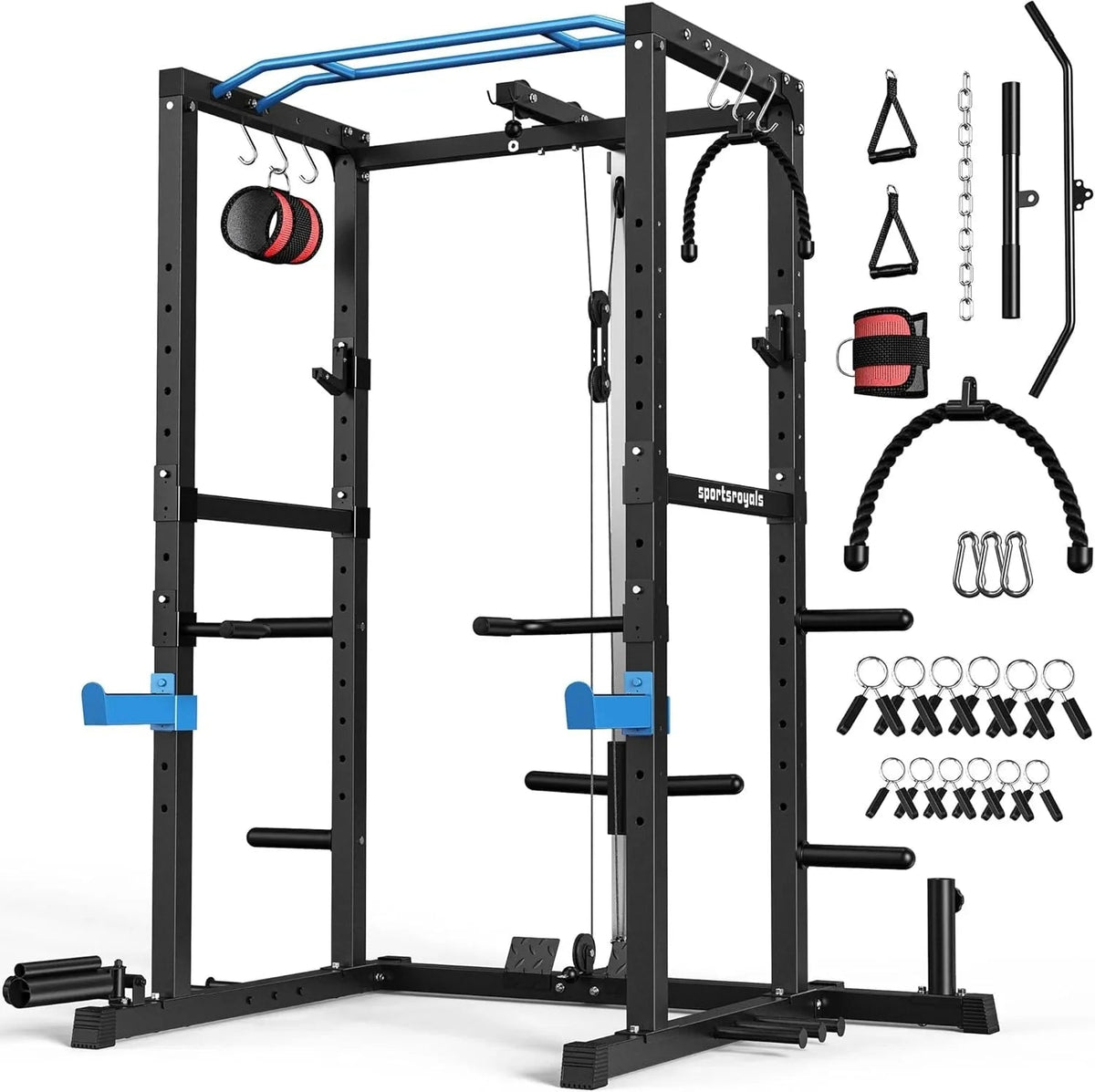 Sportsroyals Power Cage With Adjustable Cable Crossover System, 1600 lbs, Red, 61.6 x 56.0 x 82.6 in - Power Cage