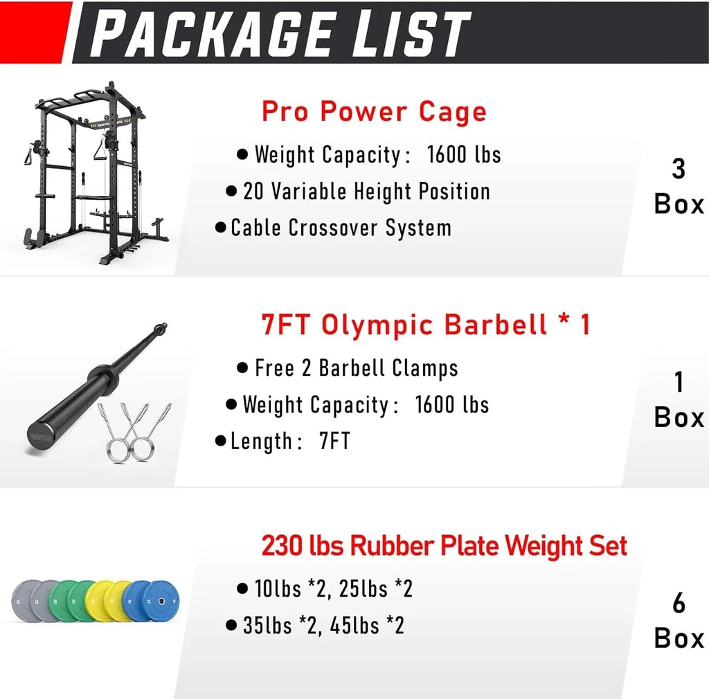 Sportsroyals Power Cage With Adjustable Cable Crossover System, 1600 lbs, Red, 61.6 x 56.0 x 82.6 in - Power Cage