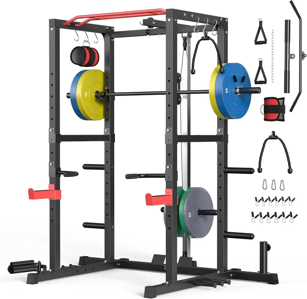 Sportsroyals Power Cage With Adjustable Cable Crossover System, 1600 lbs, Red, 61.6 x 56.0 x 82.6 in - Power Cage