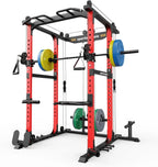 Sportsroyals Power Cage With Adjustable Cable Crossover System, 1600 lbs, Red, 61.6 x 56.0 x 82.6 in - Power Cage