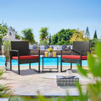 3-Piece Patio Wicker Conversation Set With Coffee Table - Black