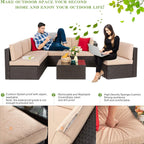 5-Piece All-Weather Wicker Patio Conversation Set With Ottoman And Cushions