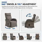 Pocassy 3-Piece Outdoor Recliner Set With Side Tables And Grey Cushions