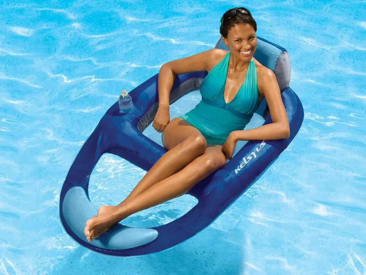 Kelsyus Floating Pool Lounger Inflatable Chair With Cup Holder Blue 2 Pack - 80014