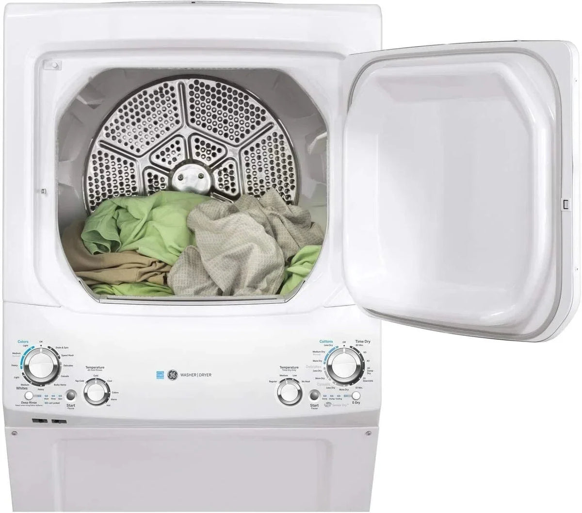 GE Unitized Spacemaker 3.9 Cu. Ft. Washer With Stainless Steel Basket And 5.9 Cu. Ft. Electric Dryer - GUD27EESNWW