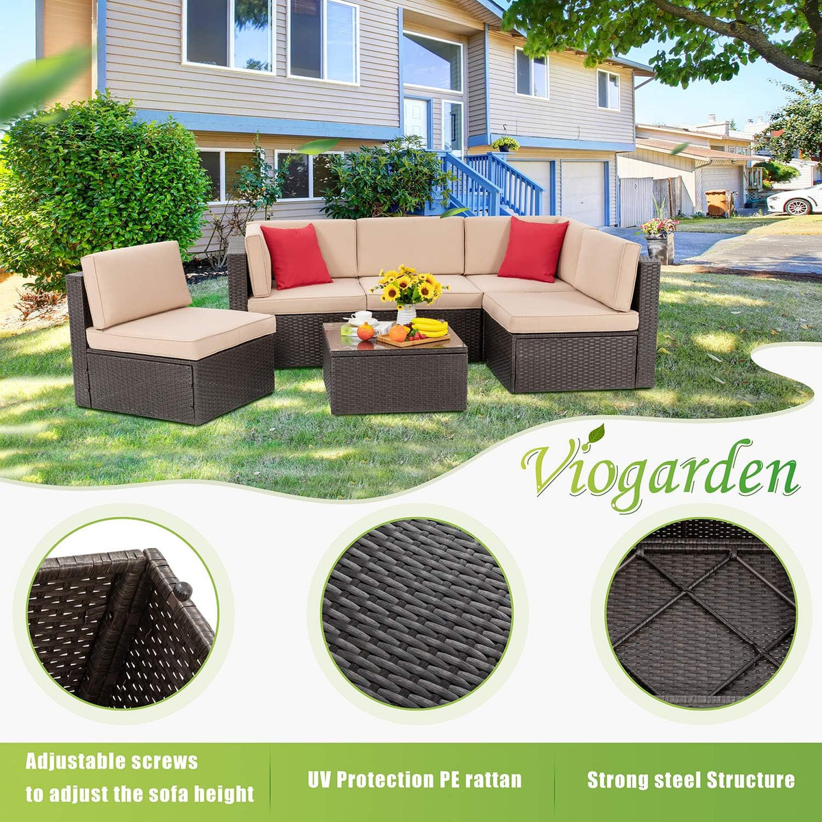 5-Piece All-Weather Wicker Patio Conversation Set With Ottoman And Cushions