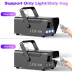 500W Fog Machine with RGB LED Lights, Remote Control, 3000CFM, 15 Lighting Effects for Wedding, DJ, Party, Concert, Halloween