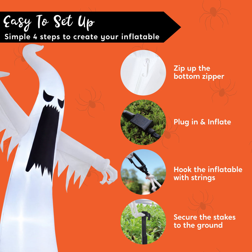 Joyfy 12ft Halloween Ghost Inflatable, Giant Ghosts inflatables with Build-in LEDs Outdoor Decorations, Blow Ups Halloween Yard Inflatables