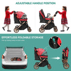 Dextrus 4-Wheel Foldable Pet Stroller With 7-inch Front And 10-inch Rear Wheels, 48.5 lbs Capacity
