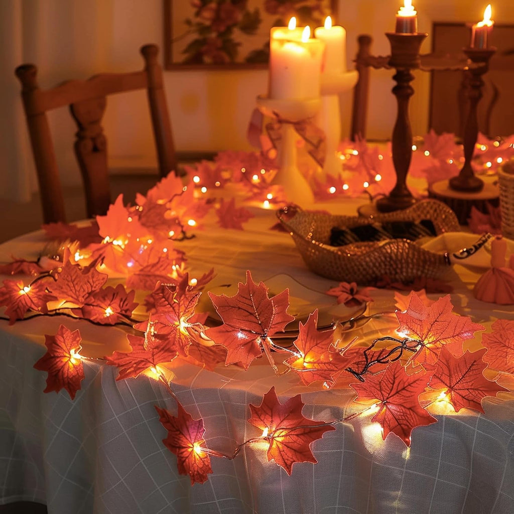 AGCAN 3 Pack Maple Leaf String Light, Total 60 LED 30Ft Artificial Fall Decor Leaf Light USB Operated Centerpiece Table Decorations for Autumn Harvest, Thanksgiving, Halloween, Indoor