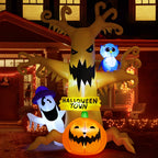 GOOSH Halloween Inflatables 8 FT Halloween Inflatable tree with Ghost Pumpkin and Owl, Halloween Dead Tree Decorations Scary Halloween Decorations with Built-in Lights for Halloween/Holiday/Party