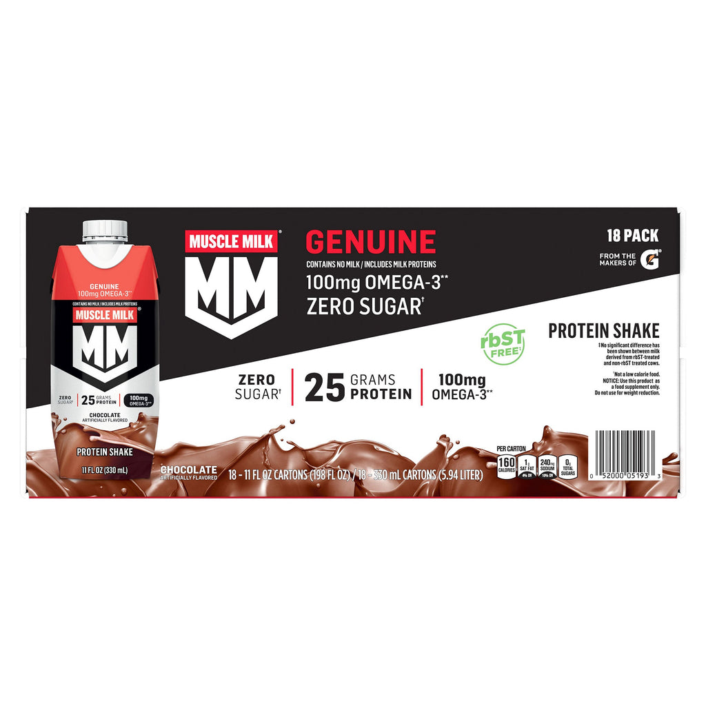 Muscle Milk Genuine Protein Shake Chocolate, 11 fl oz, 18-Pack