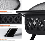 SUNCREAT 42-Inch Wood Burning Patio Fire Pit, Black, 42.1 Inch Diameter x 25.2 Inch High
