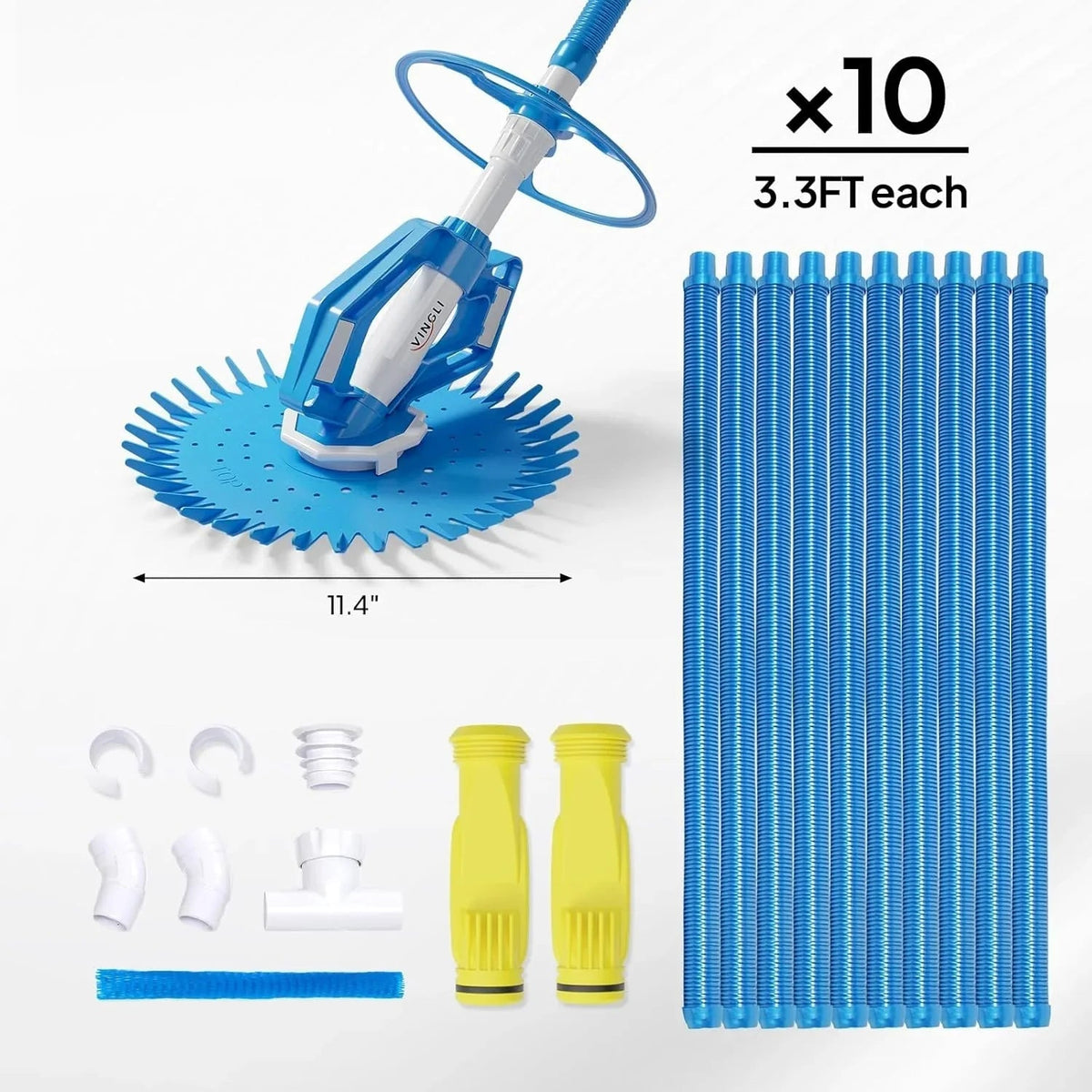 VINGLI Automatic Swimming Pool Vacuum Cleaner With 33FT Hoses, Navy Blue & White - Pool Cleaner 277