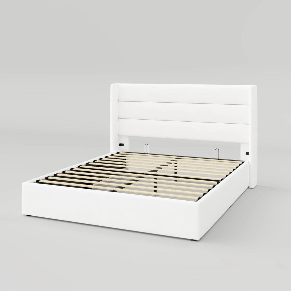 Allewie Queen Lift Up Storage Bed Frame With Wingback Headboard, Light Beige - 80.7 x 60.6 x 44.5 in