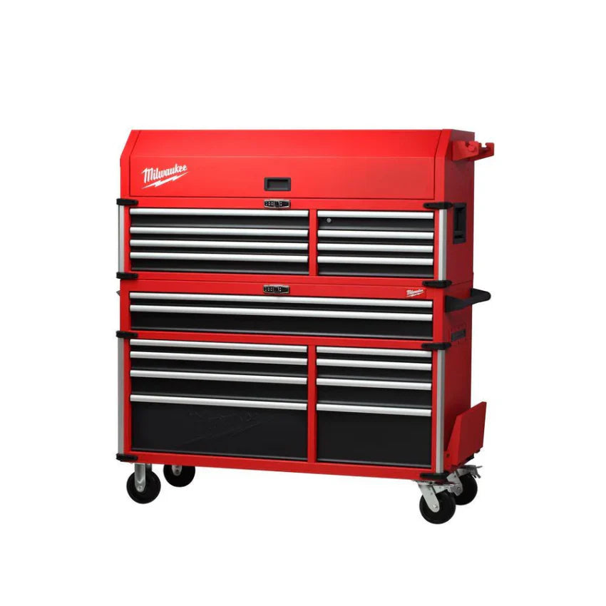 Milwaukee High Capacity 56 in 18-Drawer Steel Tool Chest And Cabinet Combo - Red And Black