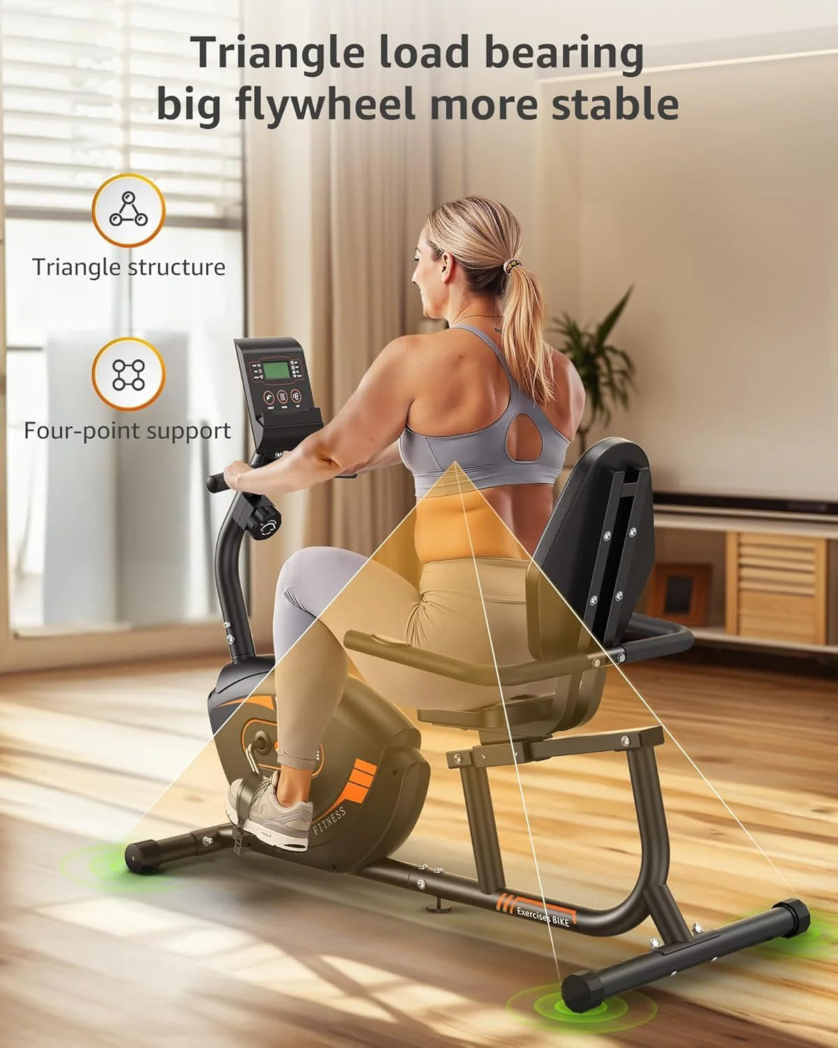JEEKEE Recumbent Exercise Bike - 8-Level Magnetic Resistance, Black