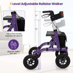Foldable Rolling Rollator Walker With Seat, 9.5 Inch Pneumatic Wheels