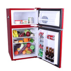 Compact Two-Door Refrigerator With Freezer, 3.2 Cu Ft, Red/Black, 19.69 x 21.06 x 33.46 Inches