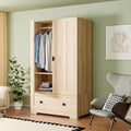 VINGLI Armoire Wardrobe Closet With Doors, Hanging Rod, Shelves And Drawer, Oak, 38in W x 21in D x 65in H
