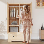 VINGLI Armoire Wardrobe Closet With Doors, Hanging Rod, Shelves And Drawer, Oak, 38in W x 21in D x 65in H