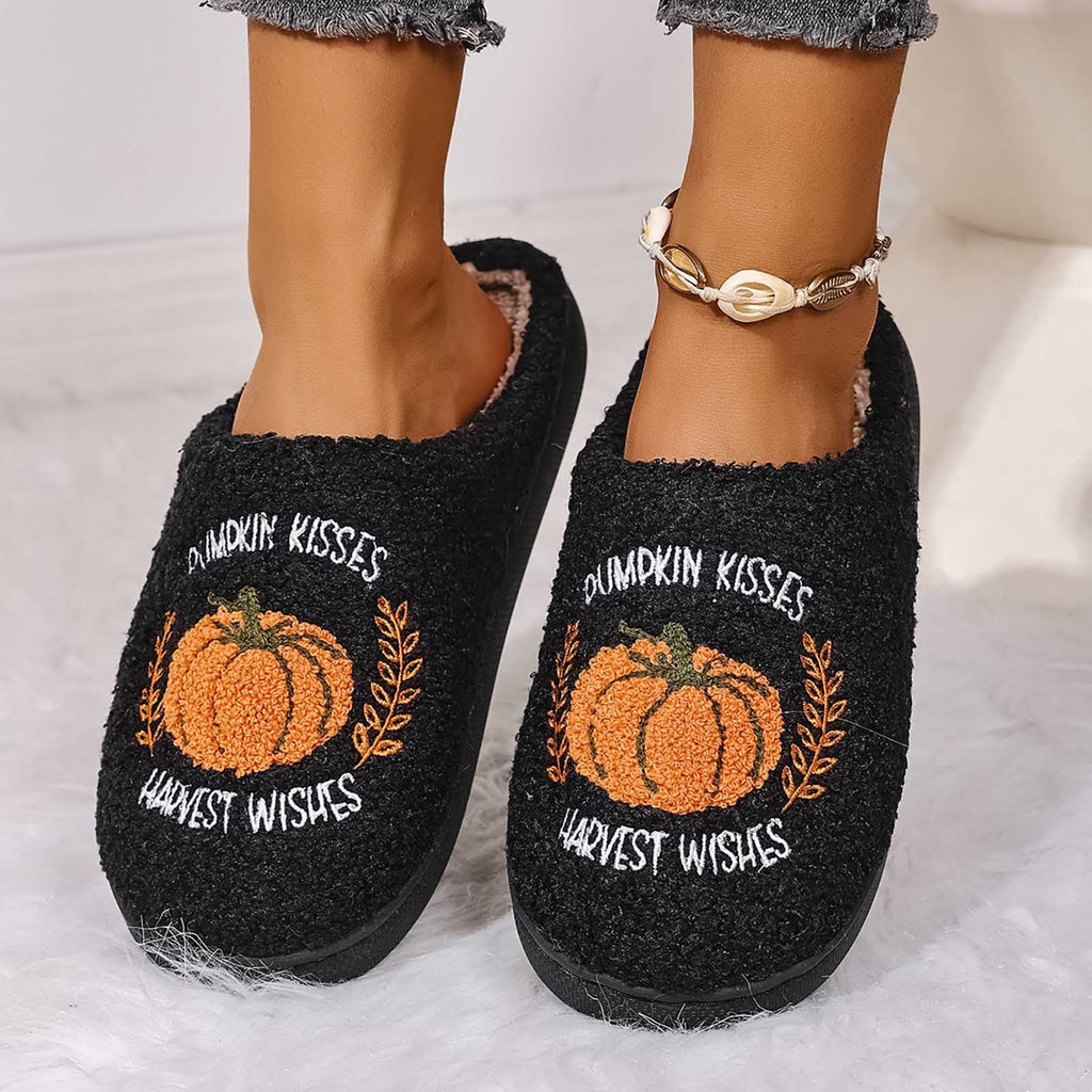 SAWOBUUN Womens Mens Halloween Pumpkin Slippers Cozy Fuzzy Closed Toe House Slippers Fall Harvest Plush Warm Indoor Slippers