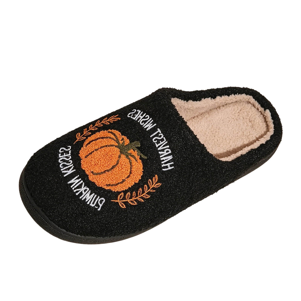 SAWOBUUN Womens Mens Halloween Pumpkin Slippers Cozy Fuzzy Closed Toe House Slippers Fall Harvest Plush Warm Indoor Slippers