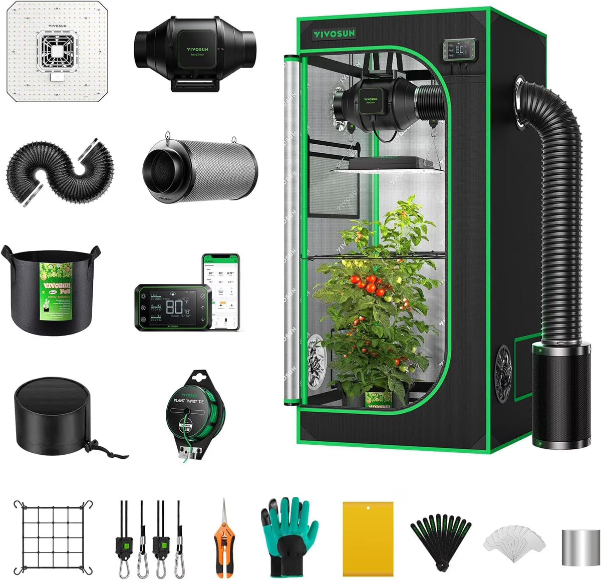 VIVOSUN Smart Grow Tent System Kit, 24x24x48 in, 100W LED, WiFi-Integrated - GIY GrowHub E42A