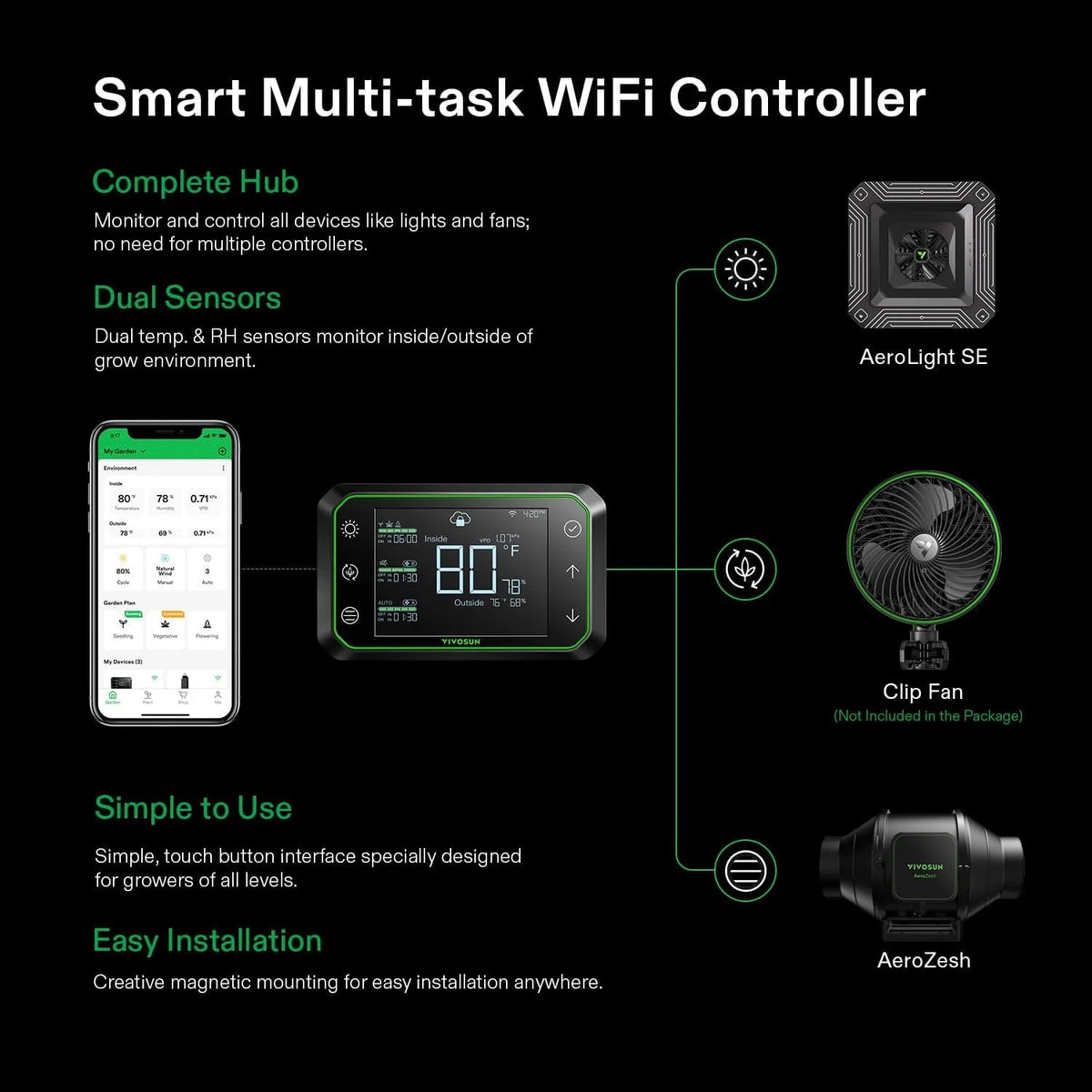VIVOSUN Smart Grow Tent System Kit, 24x24x48 in, 100W LED, WiFi-Integrated - GIY GrowHub E42A