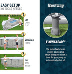 Steel Pro MAX 14 Foot x 48 Inch Round Steel Frame Above Ground Pool Set With 1,000 Filter Pump, Ladder And Cover - Gray