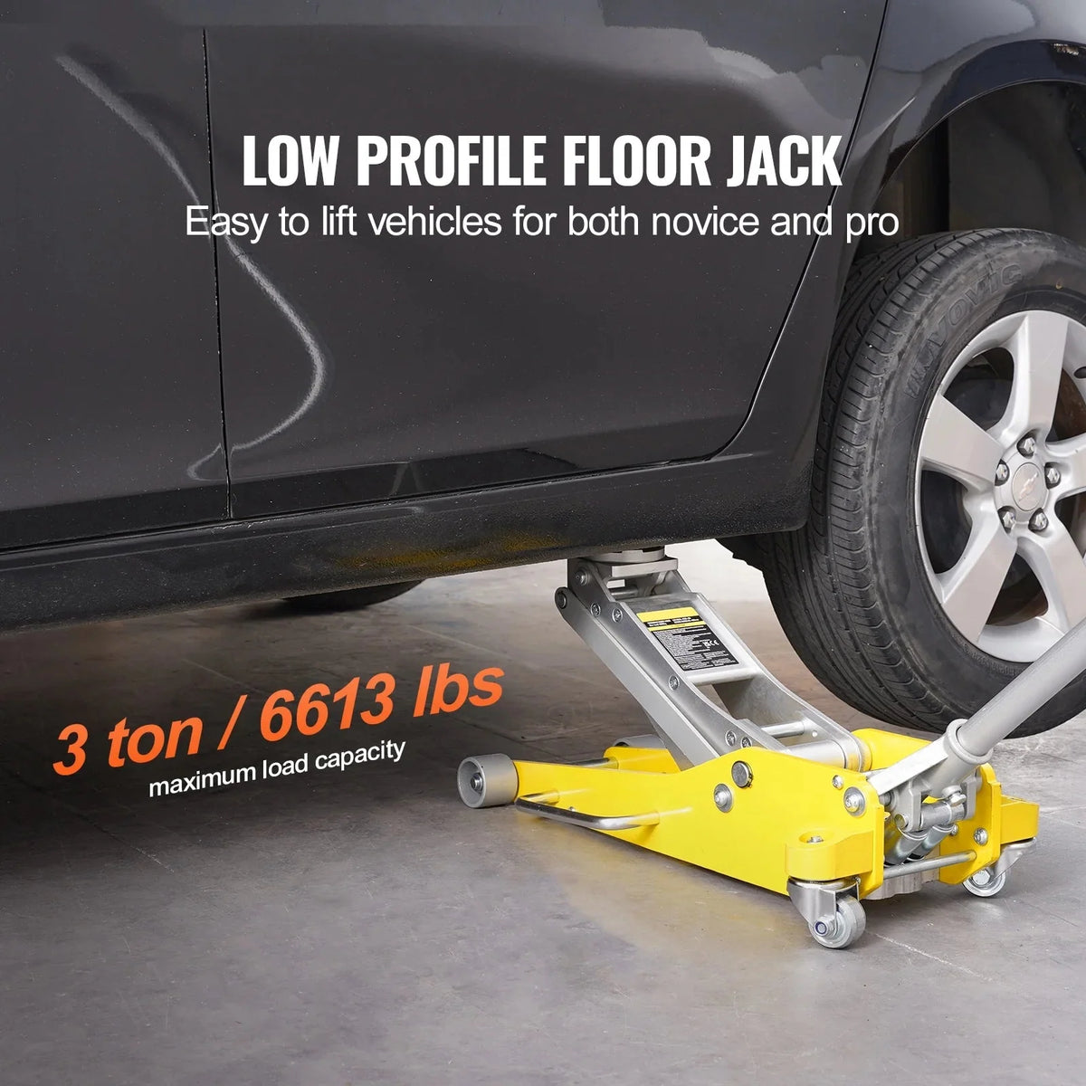 KFFKFF Low Profile Aluminum Floor Jack, 3 Ton Capacity, 3.7-18.3 Inch Lift Range, Dual Piston