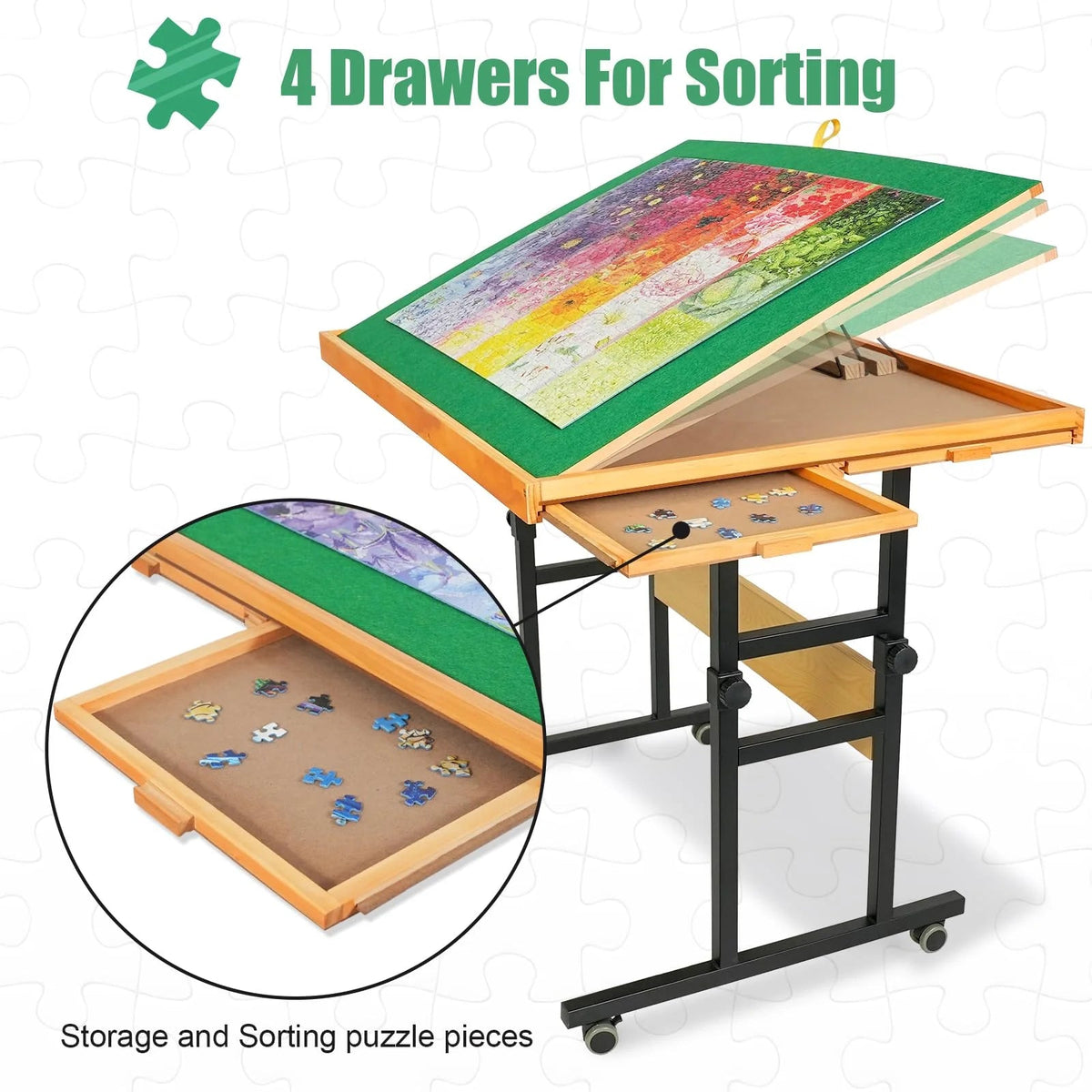ALL4JIG Adjustable 3-Angle Puzzle Table With 4 Drawers - 34 x 25 x 0.01 Inches