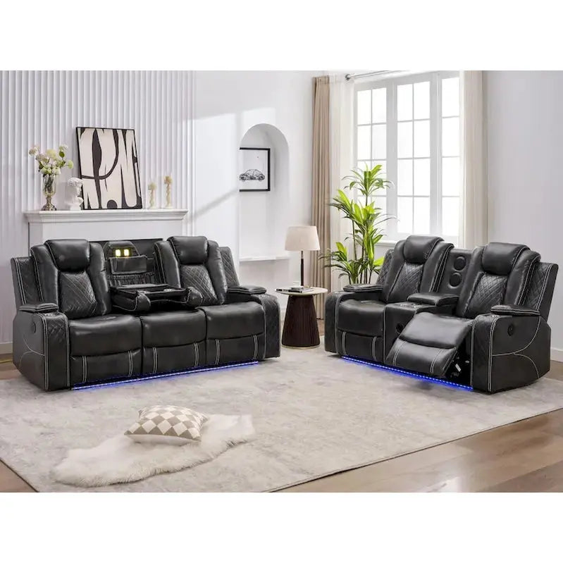 Power Reclining Sofa With Wireless Charging, Reading Light, USB/AC Ports And Cup Holders