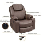 Electric Power Lift Recliner Chair With Leather Massage, Lumbar Heating, 8 Vibrating Nodes, Cup Holders And USB Port